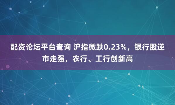 配资论坛平台查询 沪指微跌0.23%,银行股逆市走强,农行、工行创新高